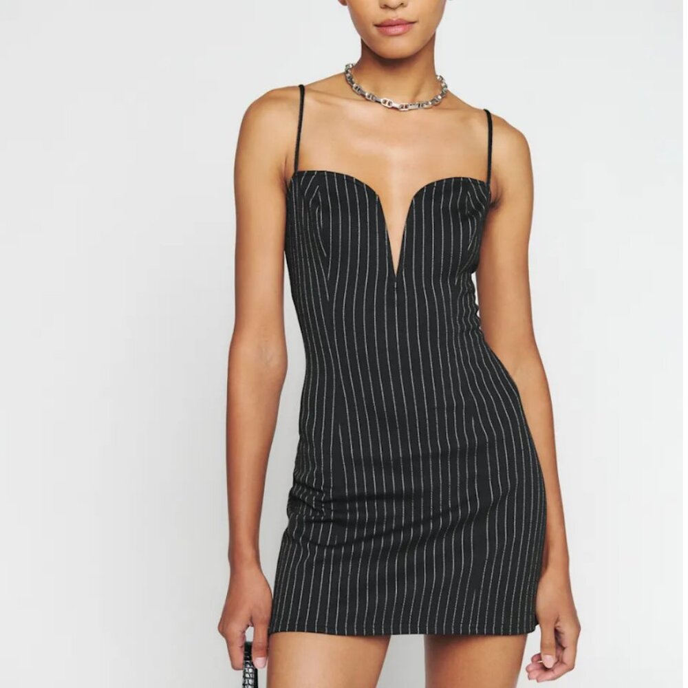 Reformation Black and White Striped Mini Dress